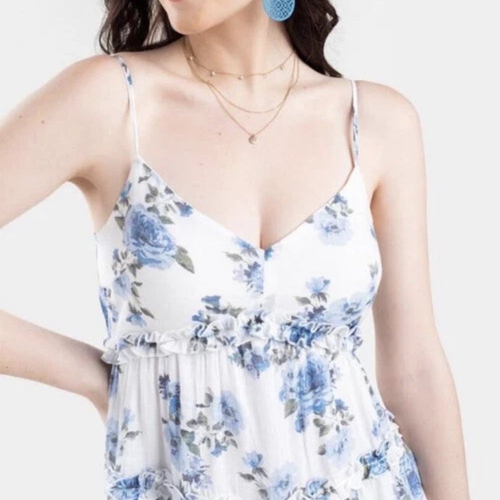 Miami White and Blue Floral Midi Dress - Picture 3 of 12